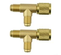 2 pezzi per raccordo rapido adattatore a T in ottone per nucleo valvola SAE da 1/4", compatibile con R12 R22 R134a, per il collegamento di misuratori a vuoto e tubi nella manutenzione del clima