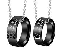2 pezzi personalizzati sole/luna coppia di anello collana con catena, nome personalizzato/data/testo inciso bande di San Valentino per coppie, il suo e il suo anello collana set regalo amante, acciaio
