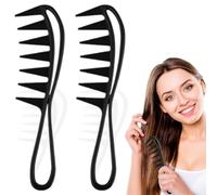 2 Pezzi Pettine a denti larghi, Denti Larghi da Squalo, Pettine Vintage per Capelli Ricci Comb,Pettine denti larghi per onde, Pettine per capelli ricci, per Salon Parrucchiere, Famiglia(Nero)