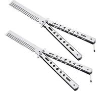 2 pezzi pettine a farfalla in acciaio inox pieghevole allenamento pratica pettini strumenti per lo styling dei capelli per lo sport all'aperto (argento)