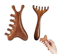 2 Pezzi Pettine Massaggiante Legno Naturale, Brosse Massaggio Multifunzione - per Massaggio Cuoio Capelluto, Viso e Corpo, Marrone