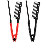 2 Pezzi Pettine Piatto Pettine Lisciante Pettini per Spazzole per Capelli da Salone Pettine per Parrucchieri Pettine Dritto a Forma di V (Rosa Rosso, Nero)