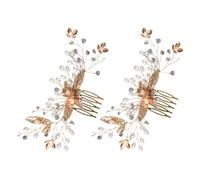 2 Pezzi Pettine Sposa Cristalli, Elegante, Fatto a Mano, in Lega | Zinco, Oro, per Donna e Sposa, Fermo, Brillante, per Festa Serale e Altri Eventi