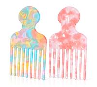 2 Pezzi Pettini Afro per Capelli Ricci Pettine per Capelli con Denti Fini in Acetato French Hair Comb Spazzola Arricciacapelli Pettine Districante per Styling di Parrucche Trecce (Rosa, Blu)
