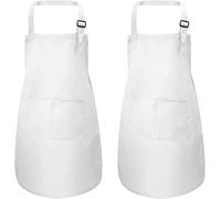 2 Pezzi Pezzi Bianco Bambini Grembiule,Regolabile Bambini Grembiule con 2 Tasche per Pittura Cottura Cucinare(4-12 Anni )