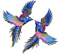 2 pezzi Phoenix Birds blu azzurro oro rosa ricamato appliques ferro su toppe