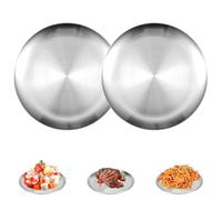 2 Pezzi Piatti Acciaio Inox, Φ 20 cm Piatti Rotondi in Acciaio Inox, Argento, Lavastoviglie Safe, Portatile, Infrangibili, Piatto da Campeggio in Metallo, per Cucina, Sala da Pranzo, Campeggio, Feste