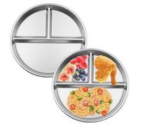 2 Pezzi Piatti in Acciaio Inox a Scomparti 23 cm Piatto Divisi per Bambini Bariatrici Piatti in Rotondi Piatto Bambini in Metallo con 3 Scomparti per Campeggio Pasti Feste Picnic