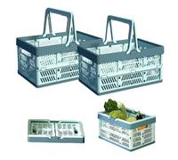 2 pezzi pieghevole cestino per la spesa,pieghevole in plastica con manico cestino,Cassa Pieghevole per Shopping,Ottimo da riporre a casa,per conservare gli snack e in campeggio o in bagno (blu)