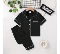 2 pezzi Pigiama casual semplice da ragazzo, composto da pantaloncini a tinta unita e maglietta a maniche corte con scollo aperto 6Y,7Y,4Y,5YGeometrico,Colore unicoTessuto in maglia