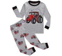 2 pezzi Pigiama da bambino con stampa di trattore, composto da maglietta aderente e pantaloni, adatto per l'autunno. La taglia è piccola, si consiglia di ordinare una taglia in più. 6Y,7Y,8Y,10Y,4Y,5Y