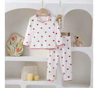 2 pezzi Pigiama elegante casual e comodo per bambine, composto da una maglietta a maniche lunghe con stampa di cuori rossi su sfondo bianco e pantaloni 6-9M,9-12M,12-18M,18-24M,2-3YGeometrico,CuoreTes