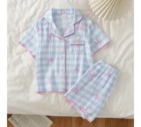 2 pezzi pigiama estivo per bambine e ragazze con maniche corte, composto da una camicia con colletto a bavero e bottoni davanti. Questa biancheria da casa casual per bambini è realizzata in morbido te