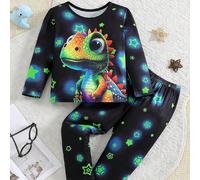 2 pezzi Pigiama per ragazzo giovane, composto da top a maniche lunghe e pantaloni, con motivo cartoni animati, leggero e confortevole, che brilla sotto la luce UV 6Y,7Y,4Y,5Y,2-3YFumettoTessuto in mag