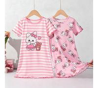 2 pezzi Pigiami per ragazze giovani, camicie da notte con stampe di coniglietti e orsetti cartoni animati, leggere, morbide, design semplice, adatte per l'estate, elastiche, lavabili in lavatrice, ves