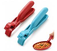 2 Pezzi Pinza Prendi Piatti Anti-Scottatura in Silicone Alimentare, Clip Antiscivolo Pieghevole per Teglie, Ciotole e Pentole, Cucina Sotto Vuoto, Rosso e Blu