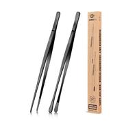 2 pezzi pinzette da cucina da 25,5 cm, pinzette professionali da cucina lunghe in acciaio inox per barbecue, frutti di mare, riparazione e servizio (NERO)