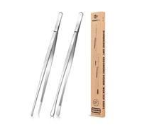 2 pezzi pinzette da cucina da 25,5 cm, pinzette professionali da cucina lunghe in acciaio inox per barbecue, frutti di mare, riparazione e servizio (ARGENTO)
