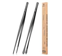 2 pezzi pinzette da cucina da 30,5 cm, pinzette professionali da cucina lunghe in acciaio inox per barbecue, frutti di mare, riparazione e servizio (NERO)