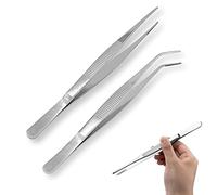 2 Pezzi Pinzette in Acciaio Inossidabile, Pinze Cucina, Pinzette di Precisione per Gomito e Testa Dritta da 25 cm, Design antiscivolo, für Aquascaping, Gartenarbeiten, Kochen, Industriearbeit