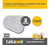 2 PEZZI PLAFONIERA LED SMD 12W APPLIQUE LAMPADA DA MURO IP54 LUCE FREDDA 220V [EEK: A++]