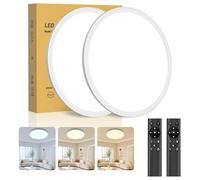 2 Pezzi Plafoniera LED Ultra Sottile con Telecomando, Dimmerabile (3000K-6500K), 24W, IP44 Ø30cm (Spessore 2,4cm) | Lampada da Soffitto per Cucina, Camera da Letto, Bagno, Camera dei Bambini