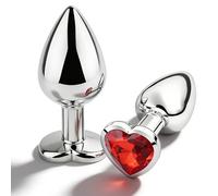2 Pezzi Plug Anale Set,Sex Toy Anali in Metallo,Giocattolo Sessuale Anale per Uomo e Donna,con dettaglio Base in cristallo,Ideale per uso personale o in coppia,facile da usare(rosso)