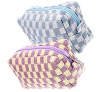 2 Pezzi Pochette Cosmetica a Scacchi in Lana, Organizer da Viaggio | Trucchi e Accessori, Stile Trendy e Chic, Regalo Compleanno, Uso in Viaggio