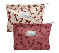 2 Pezzi Pochette Donna Trucchi, Trousse da Viaggio, Pochette Trucco, Bustina Portatutto Donna, Borsa Cosmetica in Velluto a Coste, Borsa per Trucco con Cerniera, Borsa per Il Trucco Floreale