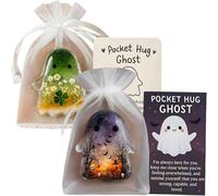 2 pezzi Pocket Comfort Ghosts: un abbraccio in tasca, 2025 nuovo dolce abbraccio di Halloween fantasma con carta di incoraggiamento, regalo tascabile per supporto emotivo (nero + bianco)
