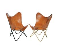 2 Pezzi Poltrona Accento Vintage Farfalla in Pelle/Buffle Pieghevole BKF