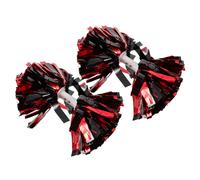 2 pezzi Pom Pom da Cheerleader Rosso Nero - Pom Pom in plastica metallizzata