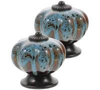 2 Pezzi Pomello per Credenza Vintage in Ceramica, Blu, per Cassetti | Superficie Liscia e Bordi Sicuri, Lega Resistente, Stile Retrò per Mobili e Porte di Armadi