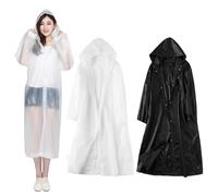 2 pezzi Poncho, giacca impermeabile Eva, impermeabile riutilizzabile con cappuccio, impermeabile leggero per uomo e donna (nero, bianco), nero, bianco, Taglia unica