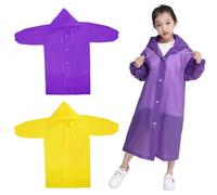 2 Pezzi Poncho per Bambini Imbottito, Impermeabile Riutilizzabile e Copertura per la Pioggia con Maniche e Cappuccio, Poncho per Bambini per Campeggio, Protezione per Biciclette - Giallo e Viola