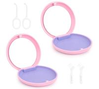 2 Pezzi Porta Apparecchio Denti con Specchio, Porta Bite Dentale, Custodia per Apparecchio Dentale con Strumenti di Rimozione e Spazzole (rosa-rosa)