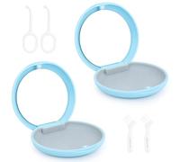 2 Pezzi Porta Apparecchio Denti con Specchio, Porta Bite Dentale, Custodia per Apparecchio Dentale con Strumenti di Rimozione e Spazzole (blu-blu)