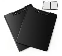 2 Pezzi Porta Documenti A4 con Fermagli - Cartellina Rigida con Pinza Pieghevole 360° in PP Impermeabile, Portablocco per Ufficio, Scuola e Cantiere - Nero