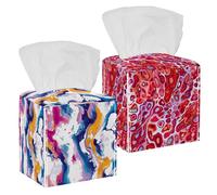 2 pezzi porta fazzoletti quadrato in pelle PU portatovaglioli dispenser texture marmo porta fazzoletti con cintura inferiore, organizer per carta facciale per casa ufficio auto