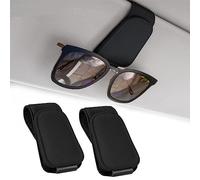 2 Pezzi Porta Occhiali Auto, Universale Supporto Occhiali da Sole in Pelle, Supporto Magnetico per Occhiali da Visiera dell'auto, Clip per Biglietti da Visita Supporto per Occhiali Sole da Auto, Nero