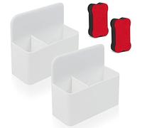 2 Pezzi Porta Pennarelli Magnetici Portapenne Magnetico Cancella il Supporto per Pennarelli con 2 Gomme da Cancellare per Lavagna, Organizer Portapenne Magnetico per Frigorifero, Lavagna e Armadietto