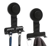 2 pezzi porta rasoi con ventosa, ganci a ventosa extra forti per doccia, supporto per rasoi senza forature, ganci da doccia in metallo per bagno, asciugamani, spugne, ganci da parete ri (Black)