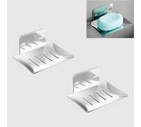 2 Pezzi Porta Saponetta da Muro, Piattino Portasapone Bagno Acciaio Inossidabile, Porta Sapone per Doccia Adesivo Senza Foratura (Argento)