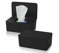 2 Pezzi Porta Scatola per Salviette, Scatola Porta Salviette Umidificate con Coperchio Porta Salviette Umidificate, Contenitori per Salviettine Scatola per Fazzoletti per Casa, Ufficio- Nero