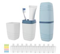 2 Pezzi Porta Spazzolino da Viaggio, Portatile Portaspazzolino da Viaggio con 10 Flaconi ca Viaggio e 1 Etichette per Lavoro Campeggio Bagno (Verde Bianco)