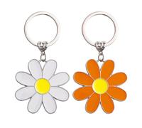 2 Pezzi Portachiavi a Forma di Margherita, Carino e Squisito Accessorio da Donna, Amante dei Fiori, in Lega di Zinco, Bianco e Arancione, Taglia Unica