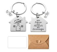 2 pezzi Portachiavi Casa, 1 Busta e Carta Bianca Piccoli Anelli Portachiavi Personalizzati,Portachiavi Nuova Casa, Coppia di Portachiavi, Regali di Inaugurazione Della Casa,Portachiavi Abbinato