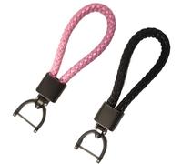 2 Pezzi Portachiavi in Pelle,Auto Porta Chiavi Uomo Moto Intrecciata Portachiavi, Elegante Portachiavi in Pelle, PU Portachiavi Intrecciato per Donna Chiavi di Auto Ciondolo Borsa(rosa e nero)