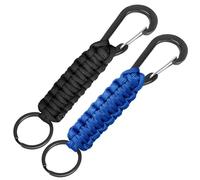 2 Pezzi Portachiavi Paracord Con Moschettone, Robusto Portachiavi in Paracord di Sopravvivenza Militare per Uomini e Donne in Campeggio, Nero + 1 Blu