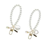 2 Pezzi Portachiavi per Donna,Portachiavi Carino con Perle Finte Dorate da Donna,Portachiavi per Auto con Conchiglia a Forma di Cuore,Accessori con Ciondolo per Zaino,Ciondolo Portachiavi per Donna